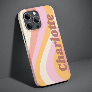 Pink Orange Retro Wave Personalized Name iPhone 13 Pro Max Case