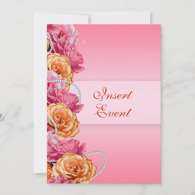 pink orange rose birthday engagement wedding invitation (Front)