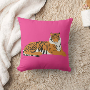 Pink Orange Safari Tiger Animal Throw Pillow