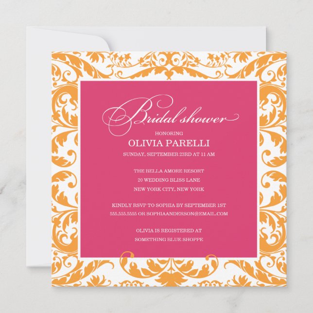 PINK & ORANGE SHOWER | BRIDAL SHOWER INVITE (Front)