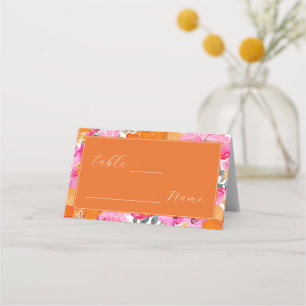 Pink & Orange Spring Summer Garden Wedding Table Place Card