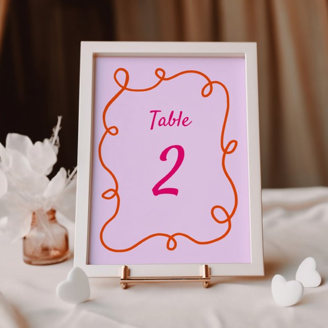 Pink Orange Squiggle Frame Table Number (Creator Uploaded)