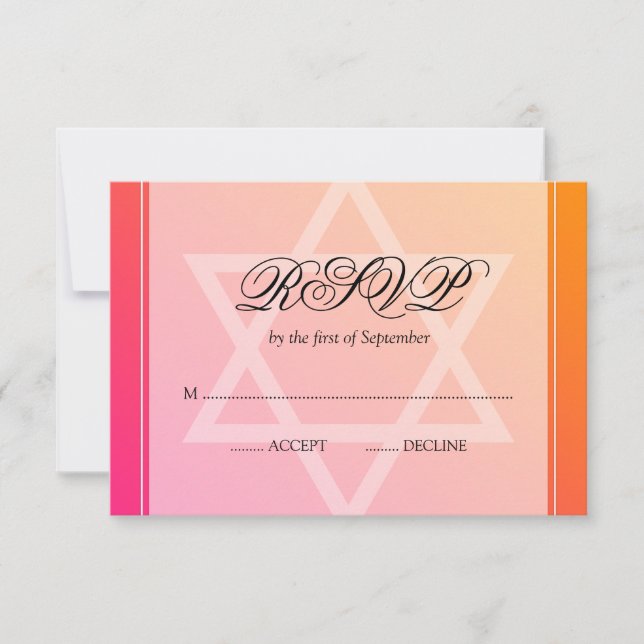 Pink Orange Star of David Bat Mitzvah RSVP Card (Front)