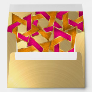 Pink Orange Star of David Gold Envelopes