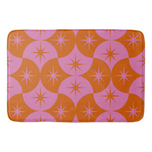 Pink Orange Starbursts on Mid Century Scallops Bath Mat