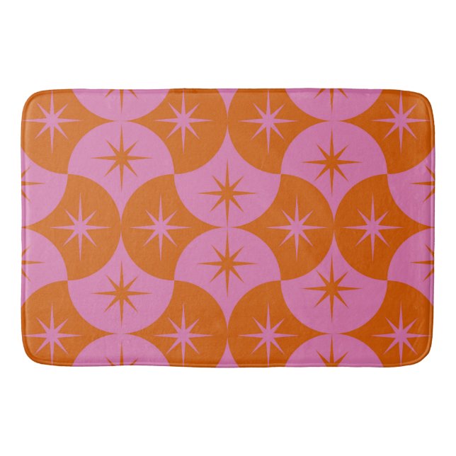 Pink Orange Starbursts on Mid Century Scallops  Bath Mat (Front)