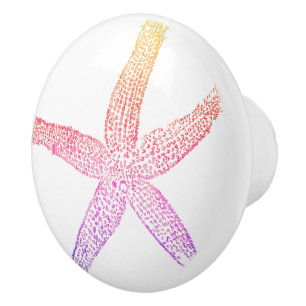 Pink Orange Starfish Beach White Nautical Decor Ceramic Knob
