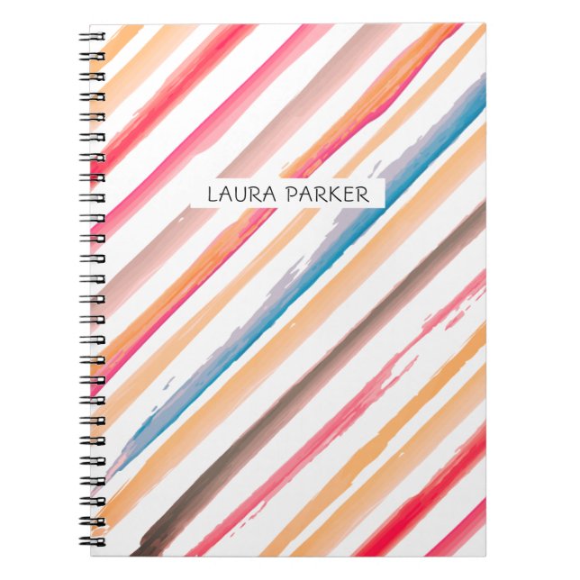 Pink Orange Striped Minimal Professional Girly Notebook (Front)