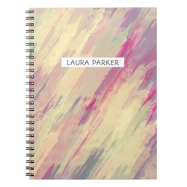 Pink Orange Striped Minimal Professional Girly Notebook (Front)