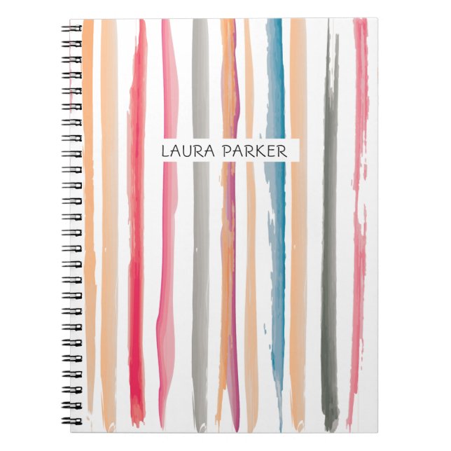 Pink Orange Striped Minimal Professional Girly Notebook (Front)