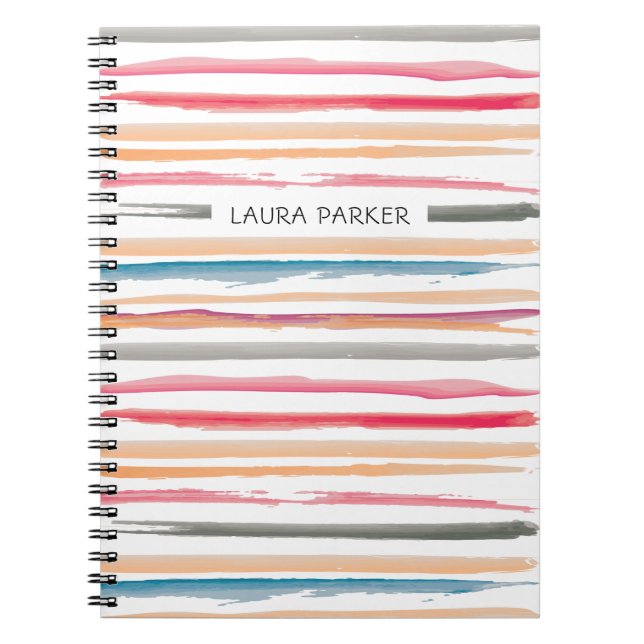 Pink Orange Striped Minimal Professional Girly Notebook (Front)