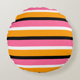 Pink Orange Stripes Horizontal Lines Round Pillow