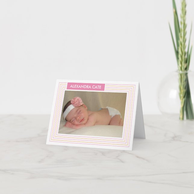 Pink Orange Stripes Photo Notecard (Front)