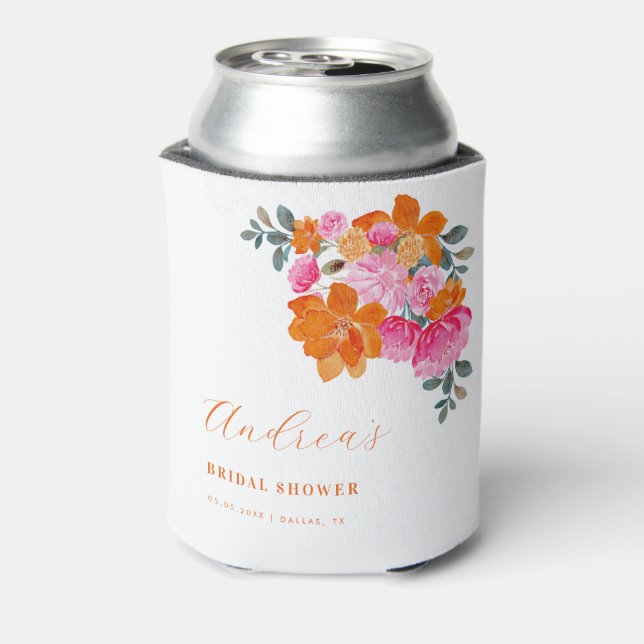 Pink & Orange Summer Floral Bridal Shower Favour Can Cooler (Can Back)