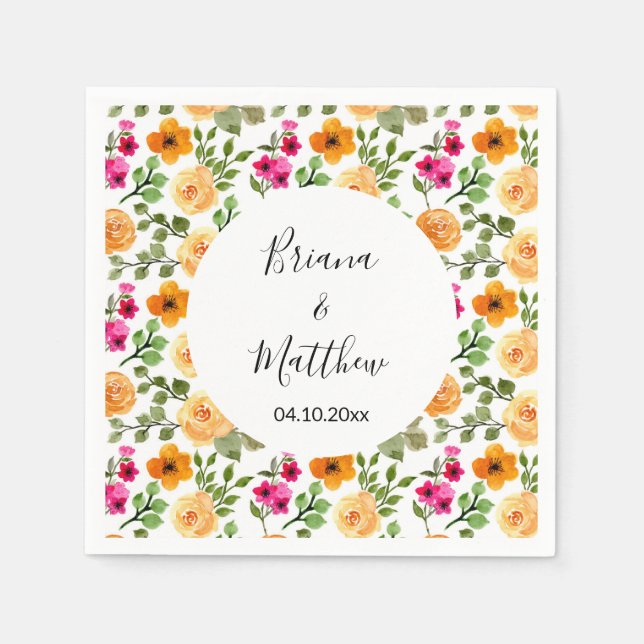Pink Orange Summer Floral  Napkin (Front)