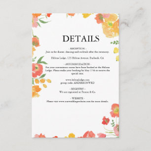 Pink & Orange Summer Floral Wedding Enclosure Card
