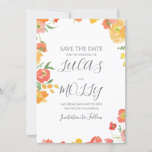 Pink & Orange Summer Floral Wedding Save The Date