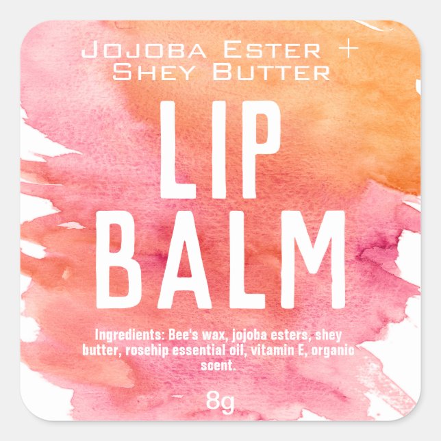Pink Orange Sunset Aquarelle Lip Balm Étiquettes (Devant)