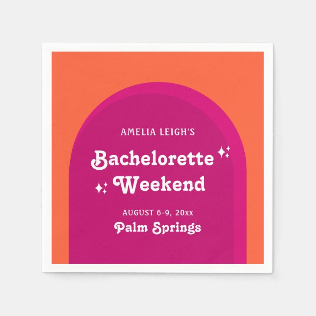 Pink & Orange Sunset Retro Bachelorette Weekend Napkin (Front)