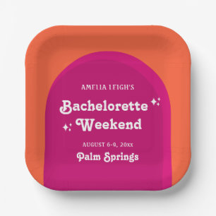 Pink & Orange Sunset Retro Bachelorette Weekend Paper Plate