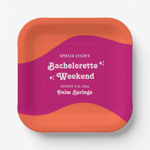 Pink & Orange Sunset Retro Bachelorette Weekend Paper Plate
