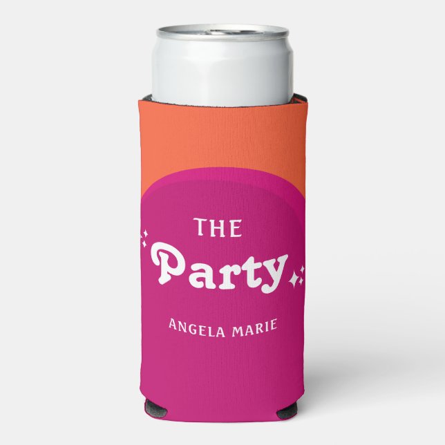 Pink & Orange Sunset Retro The Party Seltzer Can Cooler (Seltzer Front)