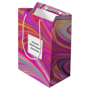 Pink Orange Swirls Abstract Design Birthday Medium Gift Bag
