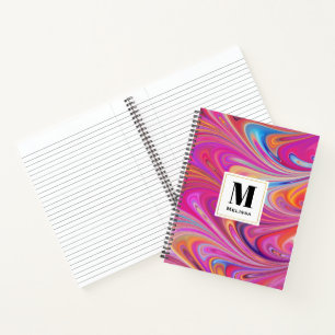 Pink Orange Swirls Abstract Design Monogram Notebook