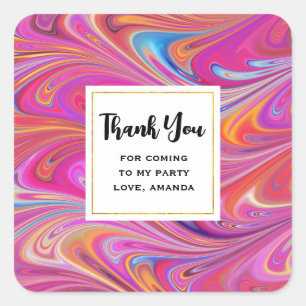 Pink Orange Swirls Abstract Design Party Thank You Square Sticker