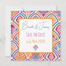 Pink Orange Teal Decorative Fan Save the Date