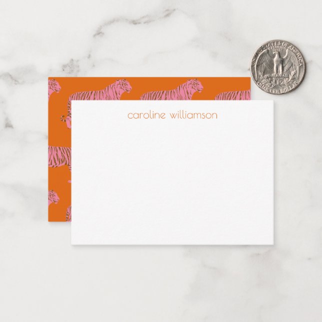 Pink Orange Tiger Personalized Gift Enclosure Card (Front/Back In Situ)