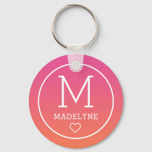 Pink Orange Trendy Geometrical Monogram Keychain