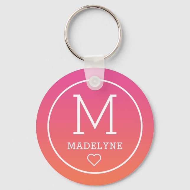 Pink Orange Trendy Geometrical Monogram Keychain (Front)