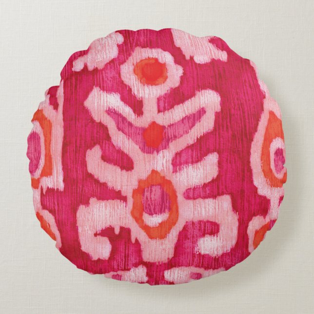 Pink & Orange Tribal Ikat  Round Pillow (Front)