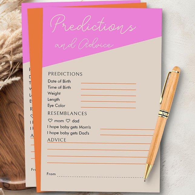 Pink Orange Tricolor Baby Predictions & Advice (Predictions and Advice baby shower activity from my Tricolor Baby Shower Collection)