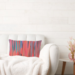 Pink, Orange, Turquoise and Purple Abstract Lumbar Pillow