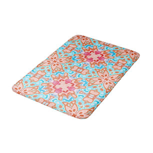 Pink Orange Turquoise Retro Chic Mosaic Pattern Bath Mat