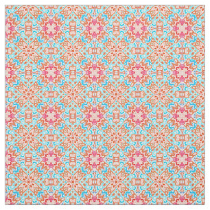 Pink Orange Turquoise Retro Chic Mosaic Pattern Fabric