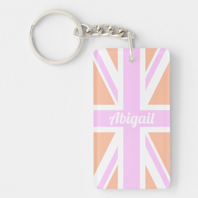 Pink & Orange UK Flag / Union Jack | Personalised Keychain (Front)