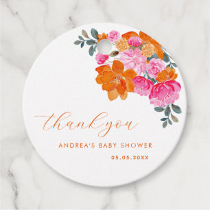 Pink Orange Vibrant Floral Baby Shower Thank You Favour Tags
