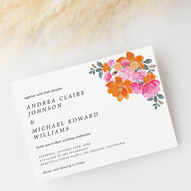 Pink & Orange Vibrant Floral Spring Summer Wedding Invitation (Creator Uploaded)