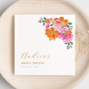 Pink & Orange Vibrant Summer Floral Bridal Shower  Napkin