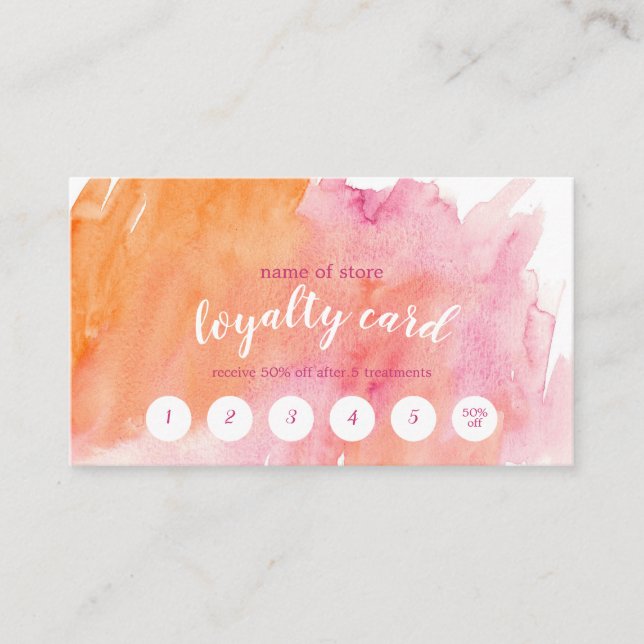 Pink & Orange Watercolor Customer Loyalty Card (Front)