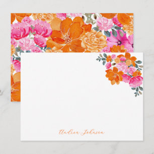 Pink Orange Watercolor Floral Custom Name Bloom Card