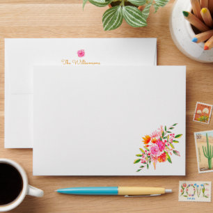 Pink Orange Watercolor Floral Return Address  Envelope