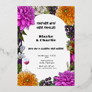 Pink & Orange Watercolor Floral Wedding invitation