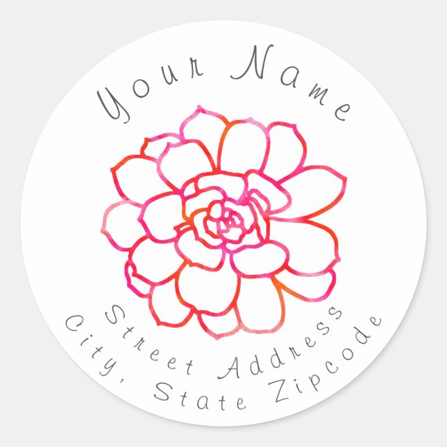 'Pink Orange Watercolor Succulent' Label (Front)