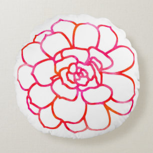 Pink Orange Watercolor Succulent Round Pillow
