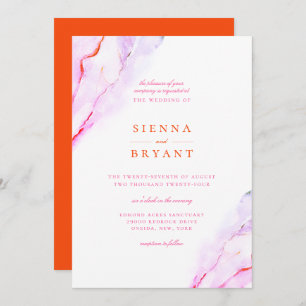 Pink Orange Watercolor Wedding Invitation