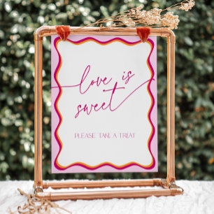 Pink Orange Wavy Border Love is Sweet Take a Treat Pedestal Sign